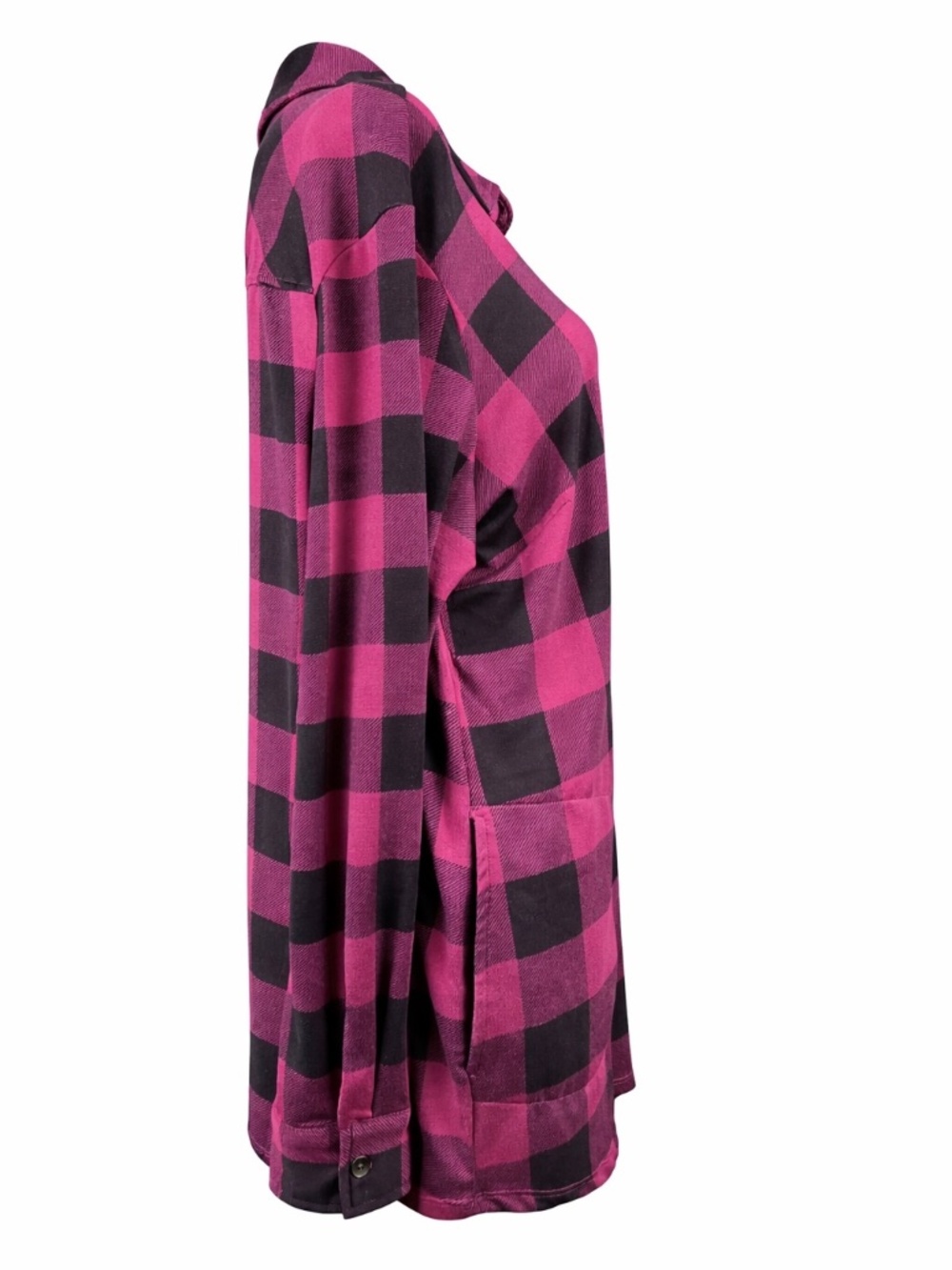 Super Soft, Belle by Kim Gravel Buffalo Plaid Tunic Top Pink Black Button Front - Picture 3 of 10